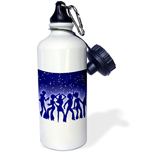 3dRose wb_55249_1"Retro Disco Dancing" Sports Water Bottle, 21 oz, White