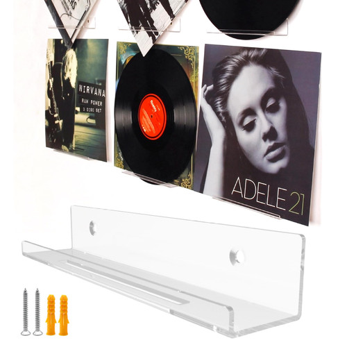BiJun Vinyl Record Shelf Wall Mount, 20 Pack Clear Acrylic Vinyl Record Holder Wall Mount Display Stand for Albums LP Vinyl Display Shelves Record Storage Holder Display Set for Records CD Magazine