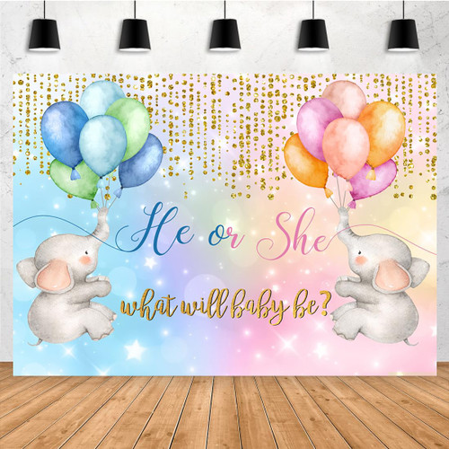 Aperturee 7x5ft Elephant Gender Reveal Backdrop He or She Pink or Blue Balloons Boy or Girl Golden Dots Photography Background What Will Baby Be Party Decoration Cake Table Banner Photo Booth Props Aperturee 7x5ft Elephant Gender Reveal Backdrop He or She Pink or Blue Balloons Boy or Girl Golden Dots Photography Background What Will Baby Be Party Decoration Cake Table Banner Photo Booth Props