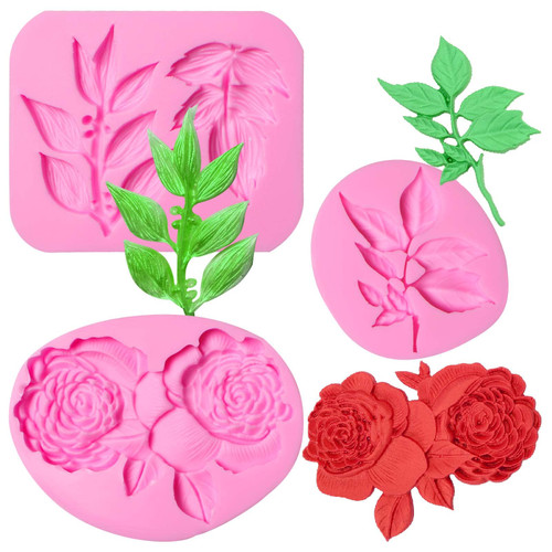 Rose Silicone Clay Molds, Large Flower with Leaf Chocolate Mold, for Rural Cake Decorating, Cupcake Topper, Candy, Sugarcraft, Polymer Clay, Crafting, Resin, in Wedding and Birthday Cake