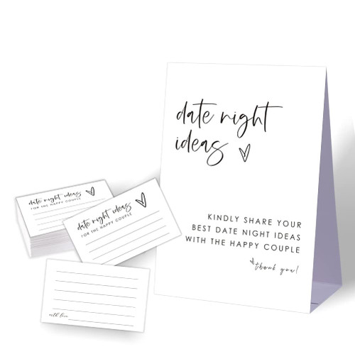 Date Night Idea Cards,Bachelorette Party Night,Advice Cards for Bridal Shower,Minimalist Bridal Shower Game,Wedding Shower Games,1 Sign & 50 Cards Set