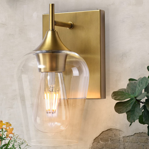 Zicbol Bathroom Light Fixtures, Brushed Brass Vanity Lights Over Mirror with Clear Glass Shade, Modern Wall Sconces Lighting for Bath, Living Room, Bedroom Zicbol Bathroom Light Fixtures, Brushed Brass Vanity Lights Over Mirror with Clear Glass Shade, Modern Wall Sconces Lighting for Bath, Living Room, Bedroom