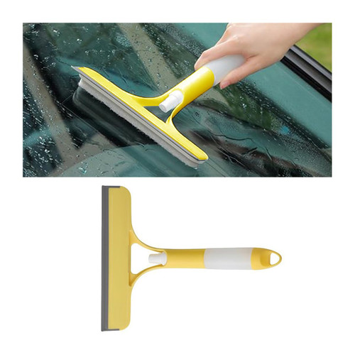 zipelo 3-in-1 Window Squeegee, Window Cleaning Tool for Car Indoor Outdoor High Windows with Sponges and Spray, Multifunctional Glass Squeegee for Shower Doors, Bathroom, Window (Yellow)
