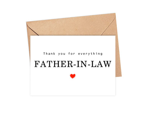 Thank You For Everything Father-In-Law Card - Thank You Card - Father-In-Law Card - Father's Day Card - Card For Him - Greeting Card For Birthday- Anniversary - Note Card - Thank You For Everything