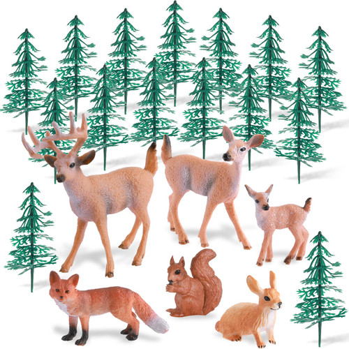 21 Pcs Tree Deer Figures Forest Animals Figures Woodland Creatures Figures Miniature Toys Tree Deer Cake Toppers Decorations for Birthday Party Baby Shower Christmas Party