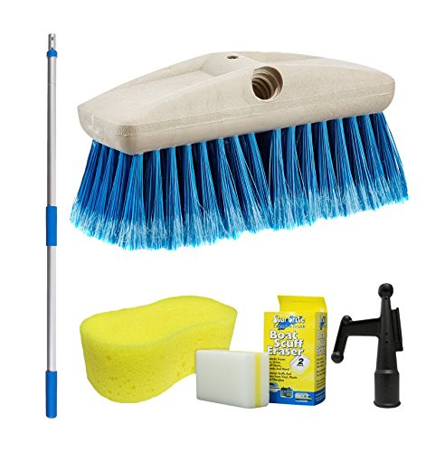 Star brite 040092-1FF Boat Brush 3'-6' Handle Combo with 8" Medium Fiber Brush, Blue