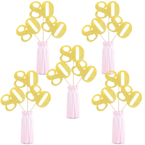 12 PCS Glitter 80th Birthday Centerpiece Sticks Number 80 Cake Toppers Eighty Table Flower Topper Decorations for 80th Birthday Anniversary Party Centerpiece Supplies Gold