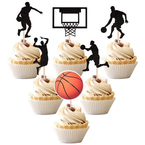 24 PCS Basketball Cupcake Toppers NBA Star Sports Fan Basketball Backboard Cupcake Picks Baby Shower Basketball Players Sports Theme Birthday Party Cake Decorations Supplies