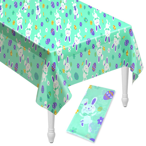 ELECLAND Easter Tablecloth Plastic Easter Egg Table Cover 137cmx274cm Easter Bunny Tablecloth Rectangle Easter Egg Hunt Party Table Cover for Easter Party Decor, Spring Holiday Home Decorations