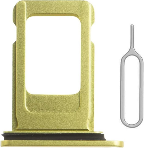 Phoupair SIM Card Slot Tray Holder Replacement Compatible with iPhone 11 6.1 inch Rubber Gasket and Sim Pin (Yellow)(Single Sim Version)