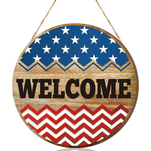 Geelin 4th of July Patriotic Welcome Sign for Front Door Independence Day Wood Round Welcome Hanging Sign Memorial Day Hanging Wall Decor for Front Door Porch Home Wall Wreath Porch Decorations Geelin 4th of July Patriotic Welcome Sign for Front Door Independence Day Wood Round Welcome Hanging Sign Memorial Day Hanging Wall Decor for Front Door Porch Home Wall Wreath Porch Decorations