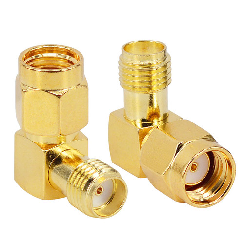 BOOBRIE RP-SMA 90 Degree Adapter RP-SMA Male to SMA Female Right Angle Connector Gold Plated SMA RF Coaxial Connector Elbow for FPV Antenna,Radios,Broadcast Pack of 2