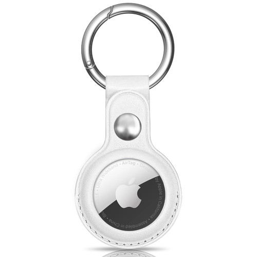 Woyinger Air Tag Keychain for Apple Airtags Holder, Protective Leather Airtags Case Tracker Cover with Air Tag Holder, Airtag Key Ring Compatible with Apple New AirTag?White