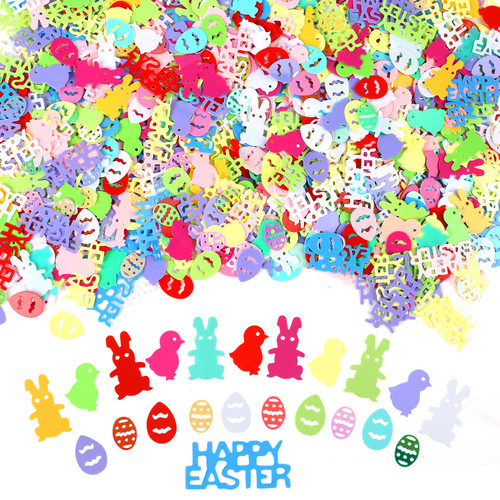 FOIMAS 1800pcs Easter Confetti,Egg Bunny Chick Table Confettis Glitter Foil Scatter for Easter Card Table Party Decoration