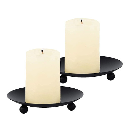 10 Reasons to Shine - Set of 2 Candle Holders for Pillar Candles - Pillar Candle Holder Black, Iron Plate Candle Holder - Decorative Iron Pillar Candle Plate Stand for Candles, LED & Wax Candles