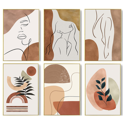 Boho Prints Mid Century Modern Wall Decor Art Prints--Set of 6 Boho Minimalist Abstract Canvas for Teen Girls Room Bedroom Decor,Woman Face Geometric Line Drawing Wall Art Printing for Dorm Living Room| UNFRAMED(8"x10"x6pcs,Red)
