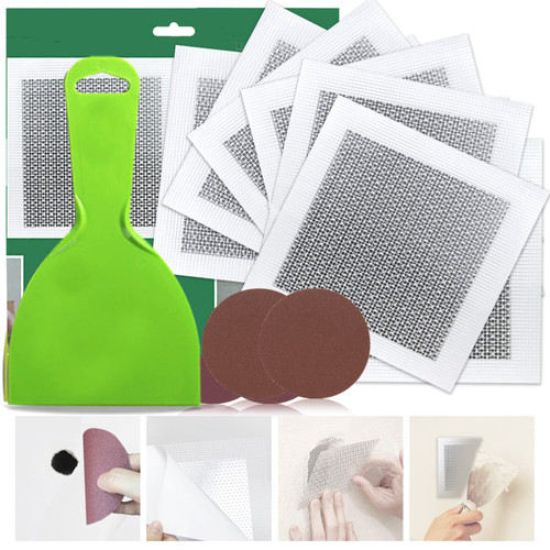 Drywall Repair Kit, 4" Drywall Repair Patch 6PCS, Aluminum Wall Repair Patch Self Adhesive Screen for Drywall Plasterboard Ceilings, Patch Repair with Wall Surface Repair Free Scraper and Sandpapers