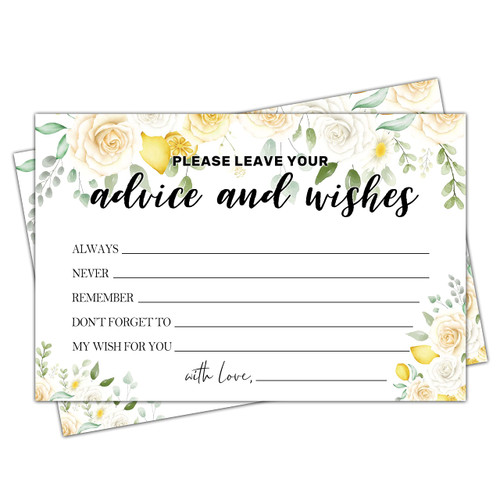 Advice and Wishes Card, Bridal Shower Advice Cards, Watercolor Floral Cards for The Bride and Groom, Wedding or Baby Shower, Birthday, Graduation, Retirement, Guestbook - 25 Cards - 004ADVICE
