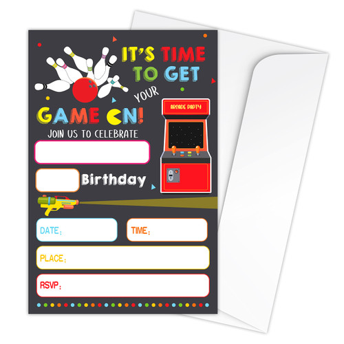 Zodvery Bowling Birthday Party Invitations Cards - Arcade Bowling Party Supplies for Kids, Boys or Girls - 20 Fill in Birthday Party Invitations and 20 Envelopes set/25