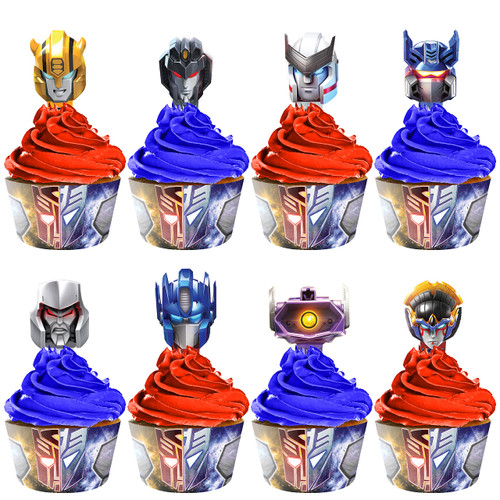 Treasures Gifted (24) Transformers Cupcake Toppers & Wrappers - Transformers Cake Decorations - Transformers Party Supplies - Transformers Birthday Party Supplies - Transformers Birthday Decorations