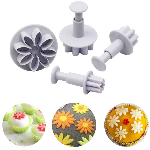 INSPEE 4 Pieces Daisy Flower Fondant Plunger Cutters Sugarcraft Cake Cookie Cutter Decorating Mold Tools