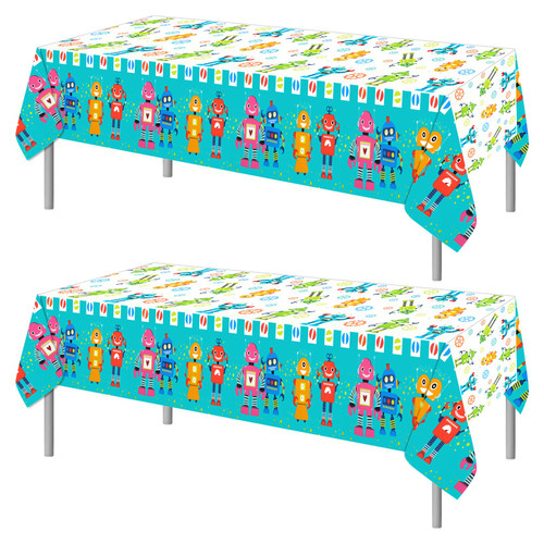 PHOGARY Cartoon Robots Tablecloth Robot Party Decorations, 2 Pieces Robots Plastic Table Covers for Robot Birthday Party Supplies