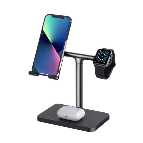 WATOE Cell Phone Stand for Desk, Cell Phone Holder with iWatch Charger Dock?Phone Holder Stand Compatible with All Mobile Phones, iPhone, Switch, iPad, Tablet, Angle Adjustable(Black)