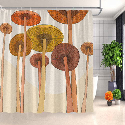UOZXOML Vintage Mushroom Shower Curtain Abstract Retro 60S 70S Natural Wild Plant Mid Century Cute Fabric Bathroom Decor Curtains with Hooks, 70 x 70