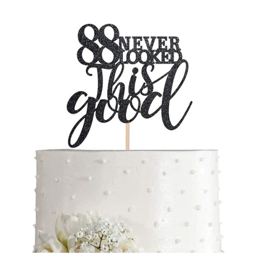 88 Black Glitter Happy 88th Birthday Cake Topper, Cheers to 88 Years Party Cake Topper Decorations, Supplies