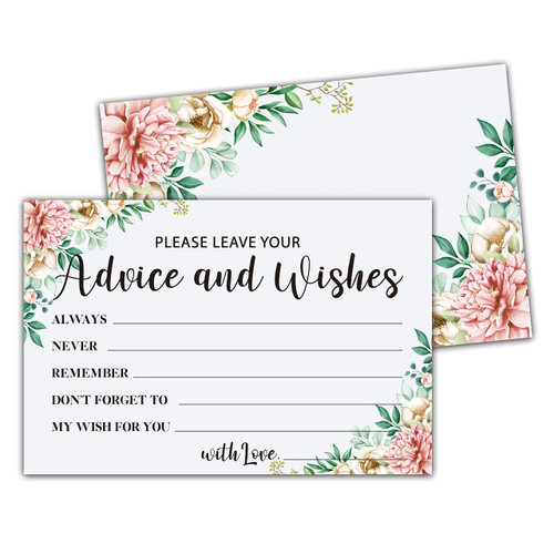 Boho Floral Greenery Advice and Wishes Cards, 25 Pcs Blush Pink Gold Foil Double Sided Advice Cards for The Bride and Groom, Mr and Mrs, Bride Shower, Wedding Reception, Engagement Party(05)