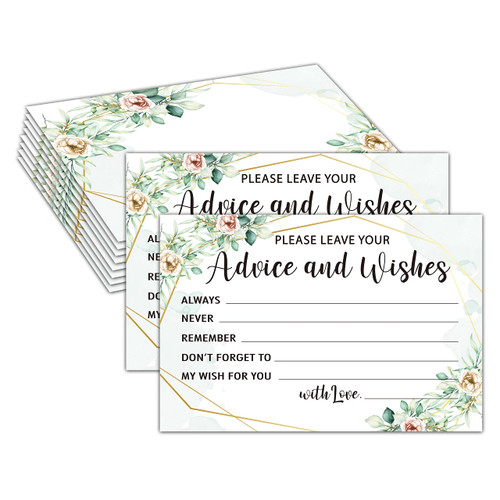 Advice and Wishes Cards, Watercolor Greenery Floral Bridal Shower Advice & Wishes for the Mr & Mrs, Geometric Eucalyptus Wedding Reception/Engagement Party Supplies Decorations - 04(25 Pack)