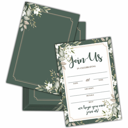 Wedding Reception Invitation, Greenery Bridal Shower Fill-in Invites Cards, Eucalyptus Engagement Invitations with Envelopes and Rsvp Cards, Beautiful and Minimalist Wedding Planning Supplies - 03(25 Pack)