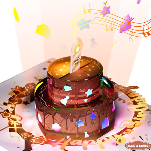 Birthday Pop Up Card for Her LIGHTS & MUSIC Chocolate Birthday Cake 3D Birthday Greeting Card for Wife Husband Mom Her Him Birthday Pop Up Card for Her LIGHTS & MUSIC Chocolate Birthday Cake 3D Birthday Greeting Card for Wife Husband Mom Her Him