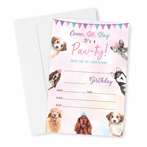 DYIRBIIY Puppy Birthday Invitations, Let's Pawty Birthday Party Invites Decorations, Dog Birthday Party and Events Supplies, 20 Fill-in Invites Cards with Matching Envelopes?YQK-049?