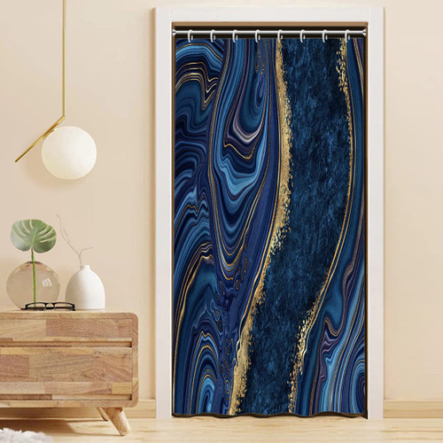Uiiooazy Marble Bathroom Shower Curtain Dark Blue Navy Gold Waterproof Fabric Shower Curtains with Hooks Watercolor Abstract Shower Curtains Cloth for Home Bath Decor 48x72 inches