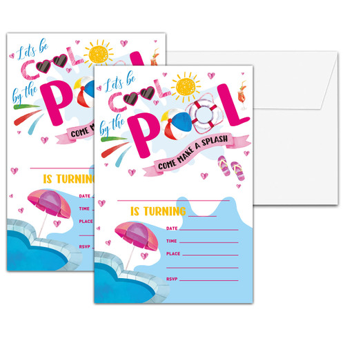 Chuxvon Birthday Party Invitations, Splash Birthday Invitations, Swimming Pool Party Fill In Invites, Summer Birthday Party Supplies Decorations, 20 Cards With 20 Envelopes(B10)