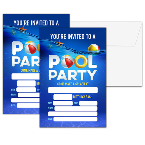 Chuxvon Birthday Party Invitations, Splash Birthday Invitations, Swimming Pool Party Fill In Invites, Summer Birthday Party Supplies Decorations, 20 Cards With 20 Envelopes(B12)