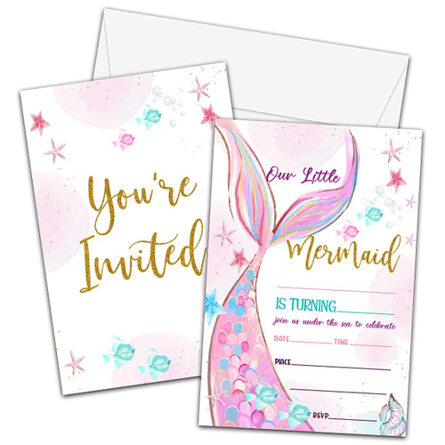 Little Mermaid Birthday Party Invitations Cards, Kids Under the Sea Birthday Invitation, Mermaid Fill-in invites for Girls Boys, 20 Invitation with Envelopes, Birthday Party Supplies Decorations -D31 Little Mermaid Birthday Party Invitations Cards, Kids Under the Sea Birthday Invitation, Mermaid Fill-in invites for Girls Boys, 20 Invitation with Envelopes, Birthday Party Supplies Decorations -D31