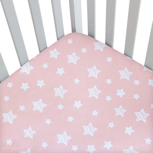 Baby Crib Sheets Girl, Crib Sheets Girl, Baby Crib Fitted Sheet Snug Fit for Crib Mattress, Silky Soft Microfiber 52'' x 28'' Crib Sheet Fits Standard Size Crib, Pink Star