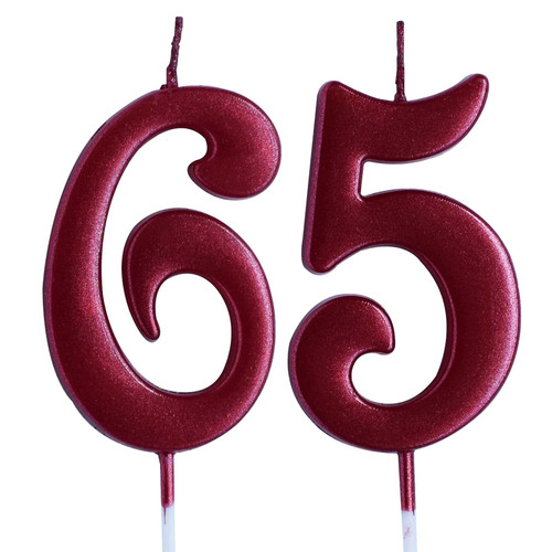 Red 65th Birthday Candle, Number 65 Years Old Candles Cake Topper, Woman Or Man Party Decorations, Supplies