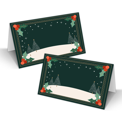 Christmas Table Place Cards, Xmas Blank Seating Place Card for Table, 25 Pack Buffet Food Tent Labels, Double Design Name Cards, Scored for Easy Folding, Christmas Party Decorations(03)