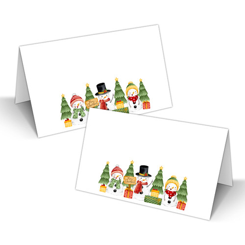 Christmas Table Place Cards, Xmas Blank Seating Place Card for Table, 25 Pack Buffet Food Tent Labels, Double Design Name Cards, Scored for Easy Folding, Christmas Party Decorations(08)