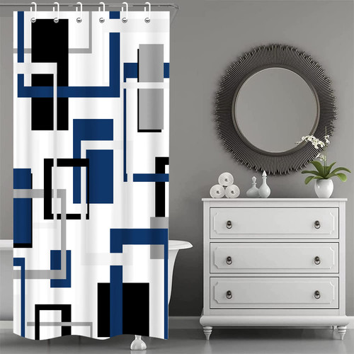 WYURMKT Blue Geometric Shower Curtain Navy Blue Modern Shower Curtains Abstract Minimalism Geometry Bathroom Decor Polyester Fabric Curtains Sets with Hooks 35Wx70H Inch