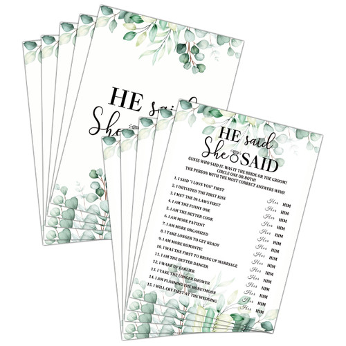 Bridal Shower Game Set - He Said She Said Party Cards for Wedding - Greenery Wedding Party Favor Decor - Tropical Jungle Engagement/Bachelorette Party Games Supplies & Activities - 30 Game Cards(B01)