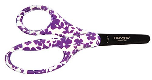 Fiskars 124162-1014 Designer Non-Stick Blunt-tip Kids Scissors 5 Inch, Purple Floral