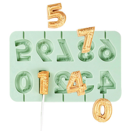 0-9 Fondant Number Mold Silicone Letter Mold Candy Making Alphabet Molds Lollipop Candy Number Mold Letter Chocolate Mold Cake Craft Decoration Tools for Birthday Graduation Anniversary (Style Two)