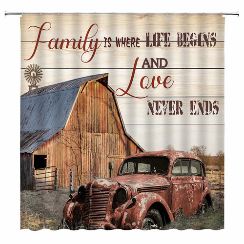 Farmhouse Truck Shower Curtain Rustic Wooden Barn Windmill Vintage American Classic Antique Car Inspirational Quotes Farm Primitive Country Decor Fabric Bathroom Curtain with Hook Farmhouse Truck Shower Curtain Rustic Wooden Barn Windmill Vintage American Classic Antique Car Inspirational Quotes Farm Primitive Country Decor Fabric Bathroom Curtain with Hook