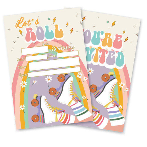 GOXFOC Let's Roll Roller Skating Birthday Party Invitations with Envelopes 20 Packs,Retro 60s 70s Daisy Roller Skate Party Invitation Invite Cards,Kids Birthday Party Invites,Let's Roll Invitation Cards GOXFOC Let's Roll Roller Skating Birthday Party Invitations with Envelopes 20 Packs,Retro 60s 70s Daisy Roller Skate Party Invitation Invite Cards,Kids Birthday Party Invites,Let's Roll Invitation Cards