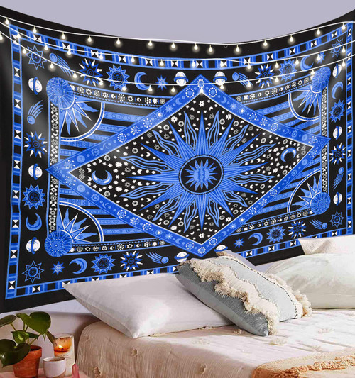 ANJANIYA Burning Sun Tie Dye Tapestry, Celestial Sun Moon Star Planet Bohemian Twin Tapestry Tarot Card Wall Hanging Boho Tapestry Hippie Hippy Tapestry Beach Coverlet Curtain (Blue, 55"X85") ANJANIYA Burning Sun Tie Dye Tapestry, Celestial Sun Moon Star Planet Bohemian Twin Tapestry Tarot Card Wall Hanging Boho Tapestry Hippie Hippy Tapestry Beach Coverlet Curtain (Blue, 55"X85")