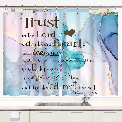 Bible Scripture Kitchen Curtains, Trust in The Lord with All Thine Heart Kitchen Curtains Bible Verse Scripture Quote Proverbs Motivational Window Treatments Curtains Sets with Hooks, 55X39Inch